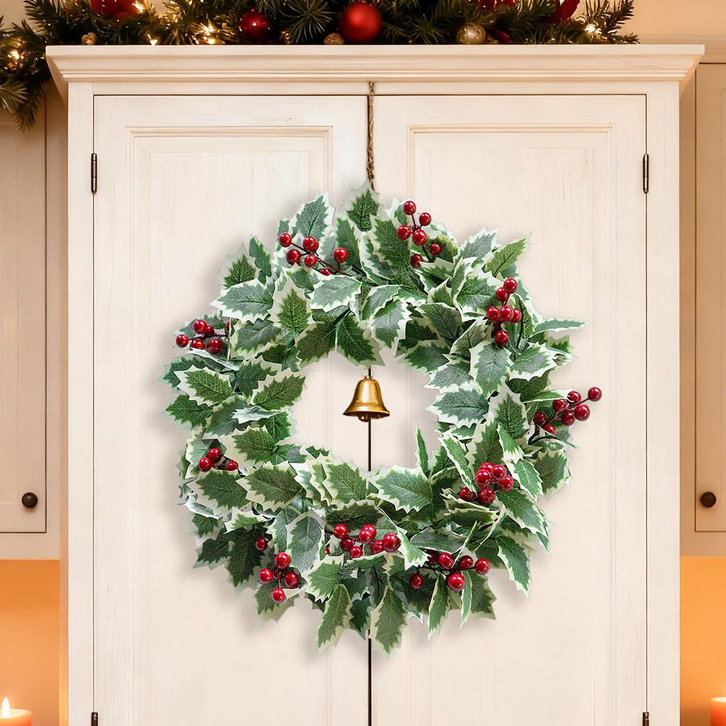 Simulation Of Green Plants Christmas Leaves Red Fruit Wreath Vine Ring Indoor Living Room Atmosphere Decoration 45cm