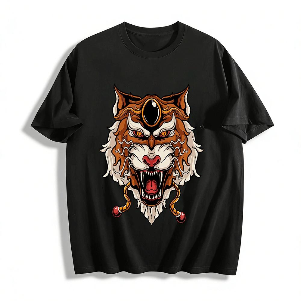 Mythical Tiger Head Print Casual Short Sleeve T-Shirt Pure cotton T-shirt XXS