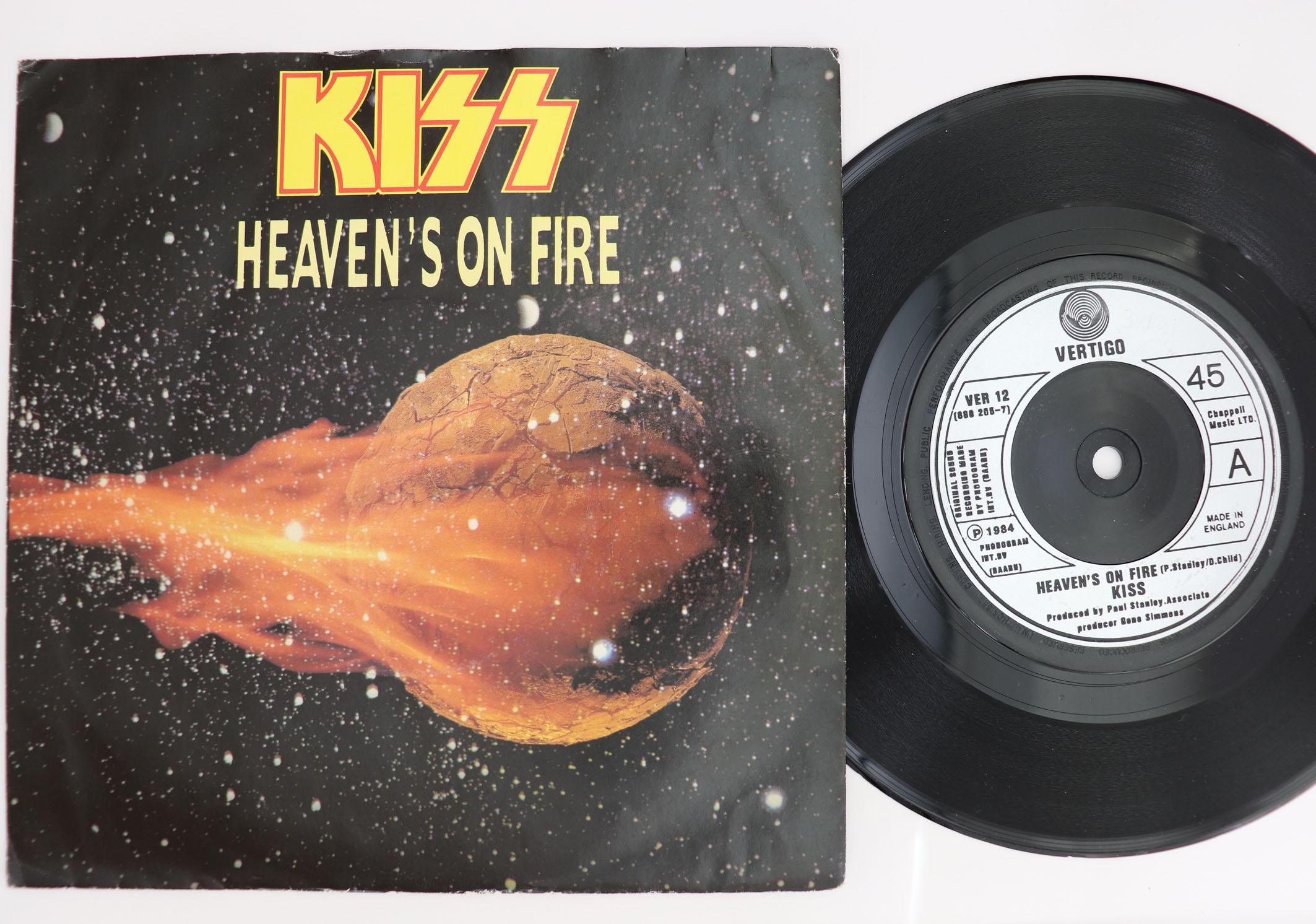 

7inch Record KISS Heavens On Fire Lonely Is The Hu VER12 VERTIGO 1984 UK Rock Used