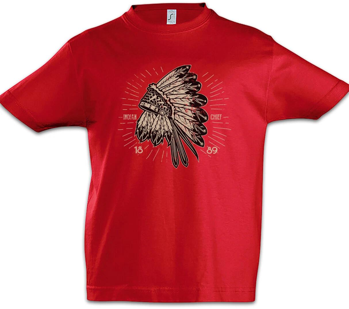 Indian Chief Hat Kids Boys T-Shirt Aztecs Indian Chief Feather Ornament- 160