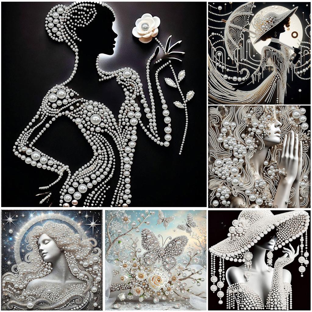DIY Ladies Pearl Painting Art Kits with Frame 30x30cm Diamond Dots Paintings Picture Arts Craft for Adults Beginners Home Decor