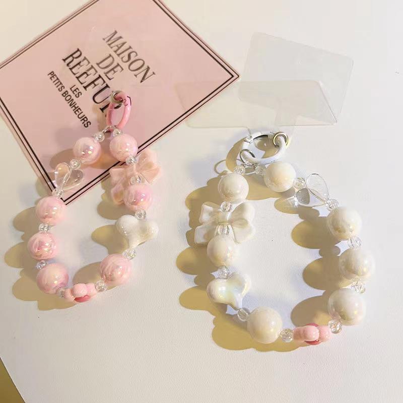 Trendy Heart Bowknot Beaded Bracelet & Phone Case Keychain Charm