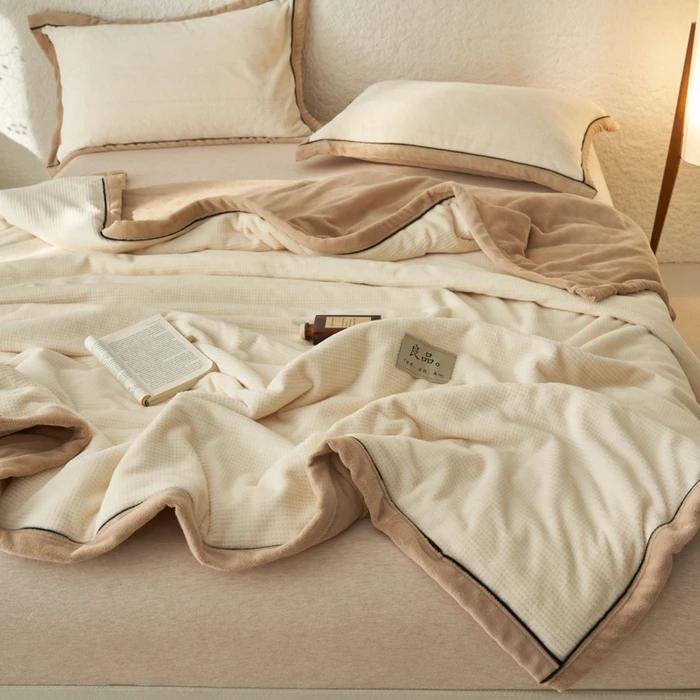 Winter Waffle Milk Fleece Blanket Thickened Office Nap Sofa Blanket Shawl Blanket Coral Bedding Zipper Multifunctional