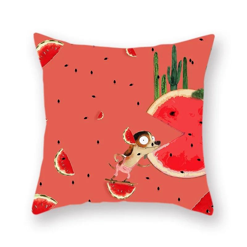 Fruit Mango Print Polyester Cushion Cover Apple Pineapple Watermelon Pattern Decorative Pillowcase 45X45Cm Fundas De Cojin