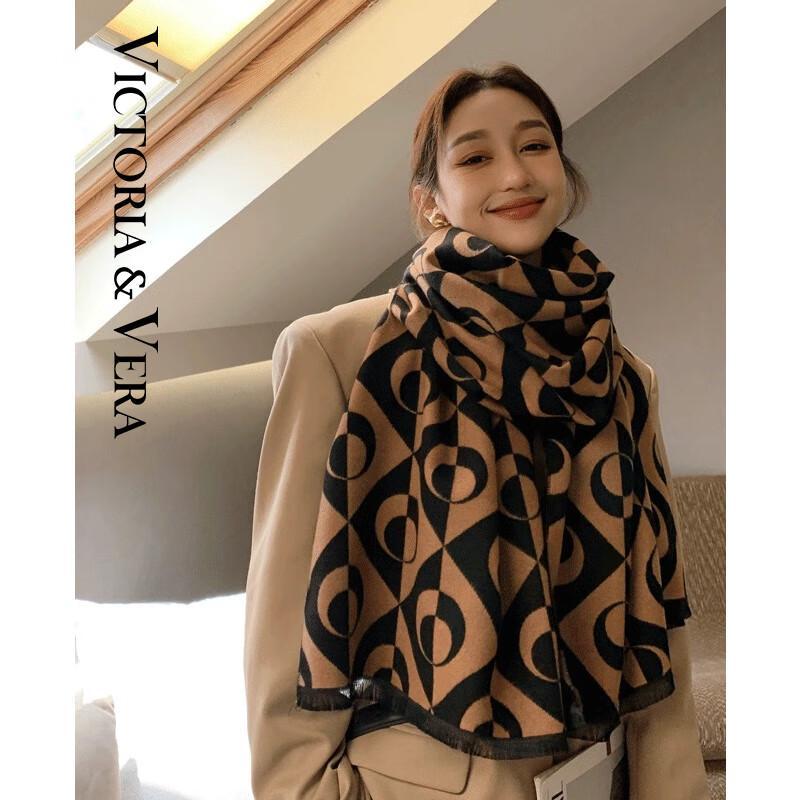 VICTORIA&VERA Oversized Autumn Winter Color Block Scarf