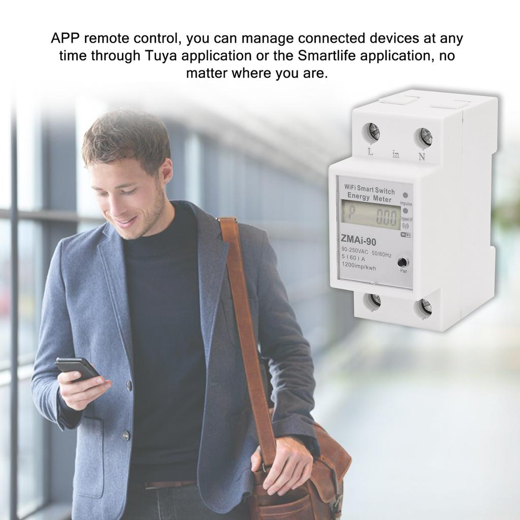 Single-Phase Din Rail Wifi Intelligent Energy Meter Power Consumption Kwh Meter Wattmeter Support SmartlifeCelsius App Control Compatible with