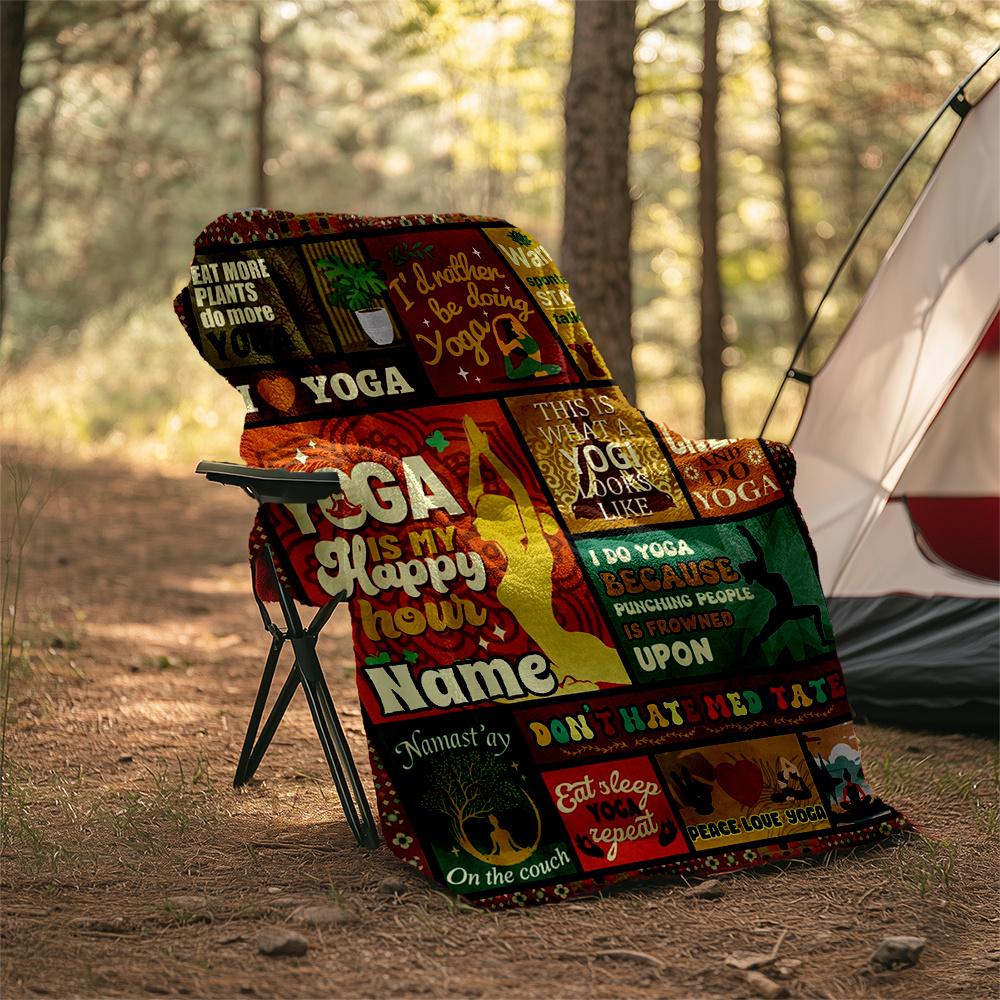 Yoga Meditation Peace Love Harmony Wellness Customizable Outdoor Blanket Personalized Text Soft Cozy Suitable For Picnics Outdoor Travel And Camping