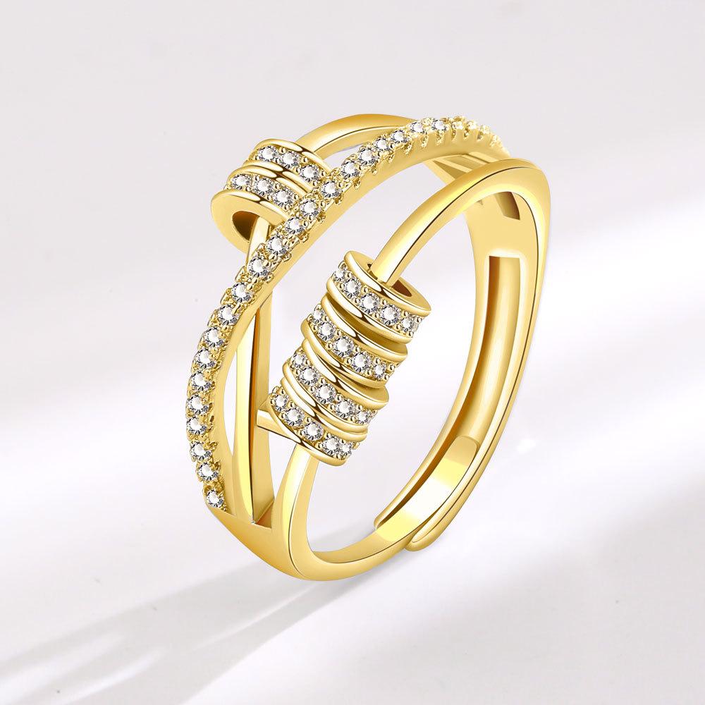 Women Spinning Zircon Five Ring Adjustable Open Band Lucky Rotating Circle Jewelry Fashion Elegant Gift adjustable opening золотой