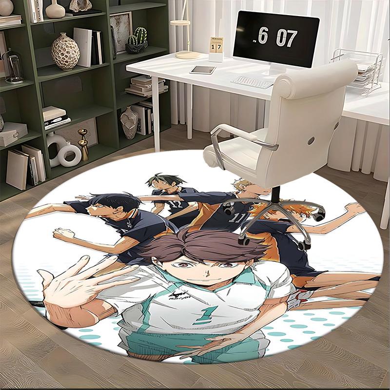 1pc Anime Cartoon Design Round Carpet - Office Chair Mat, Non-Slip Rug for Home Decor, Suitable for All Seasons, Perfect Gift for Anime Lovers.F080