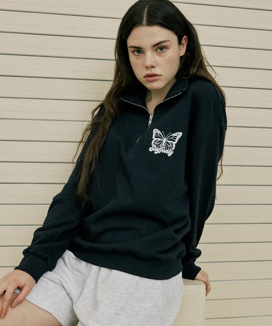 Step Only Butterfly Half Zip-Up Sweatshirts (Navy) Navy/0 (Small)