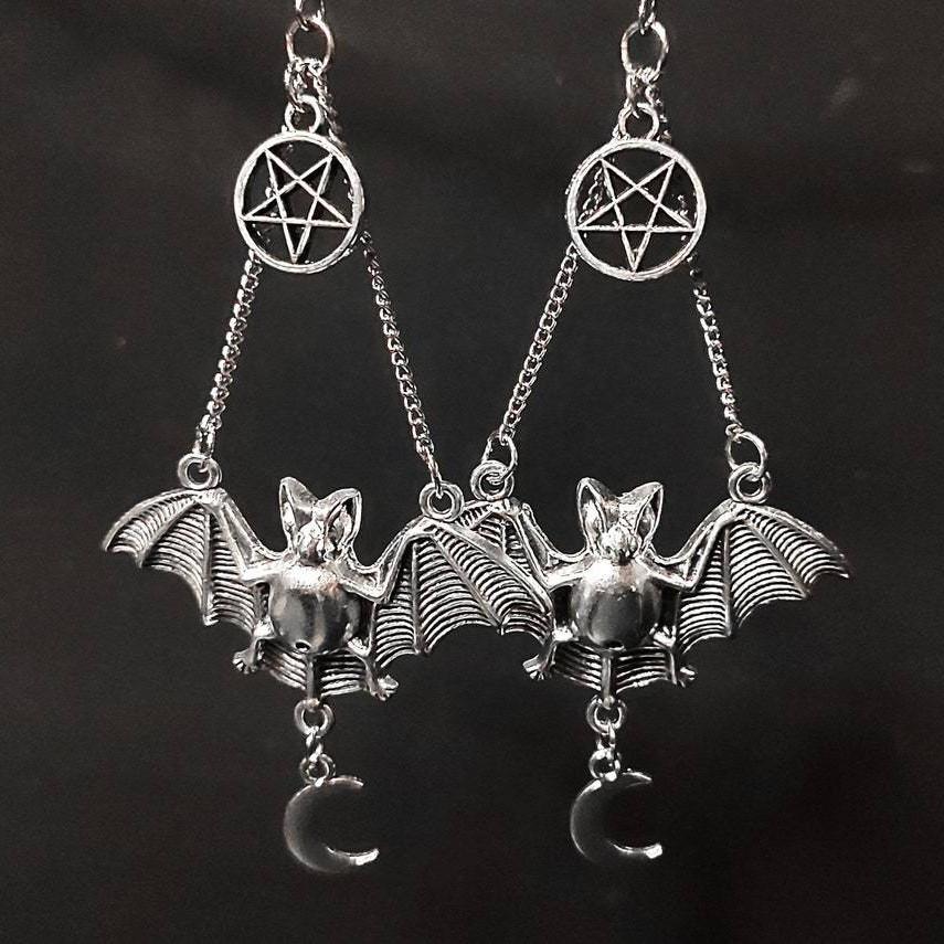 Gothic Style Alloy Earrings With Moon And Star Bat Design For Women