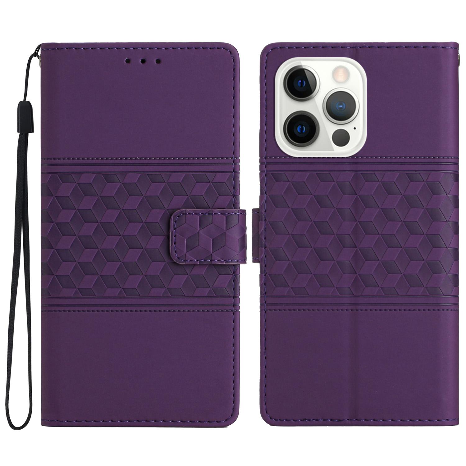 

For iPhone 16 Pro Max Case Rhombus Leather Phone Cover Card Slot Cash Pocket Purple