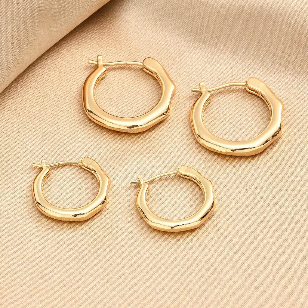 Geometric Hoop Earrings, Gold Plated Irregular Fluid Hinged Clicker, Waterproof Minimalist Jewelry for Women