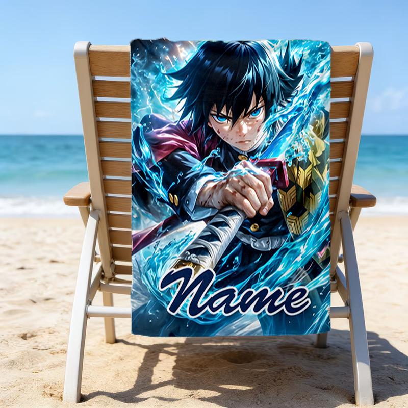 1pc Demon Slayer4 Beach Towel with Custom Name, Beach/Swimming/Bath/Picnic/Camping Towel, Suitable for Seaside Beaches