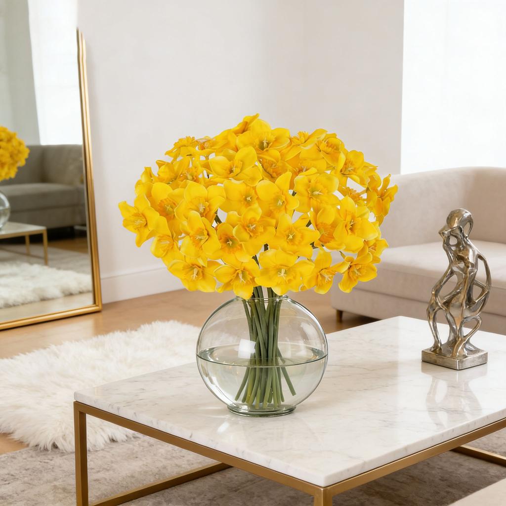 [Realistic | Durable] 15 Realistic Yellow Daffodil Artificial Flowers | Durable Plastic Fake Flowers for Home/Office/Party Decor, Weddings, Festivals