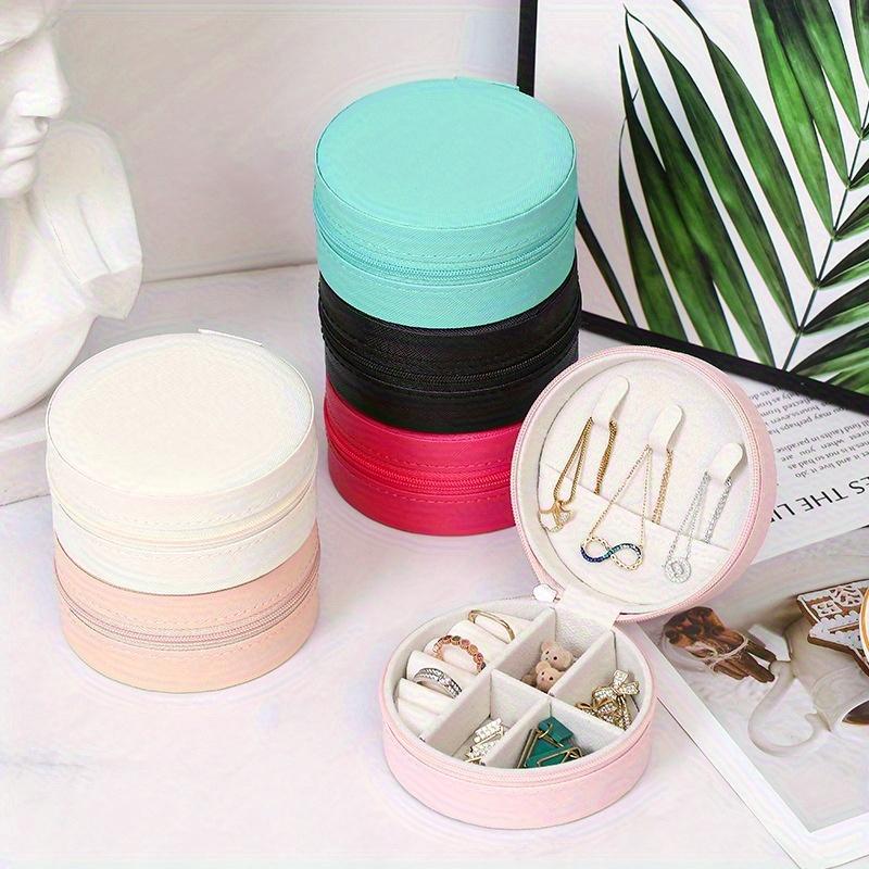 Portable Round Jewelry Box Necklaces Earrings Rings Jewelry Organizer Display Travel Jewelry Case Boxes Pu Leather Storage Box