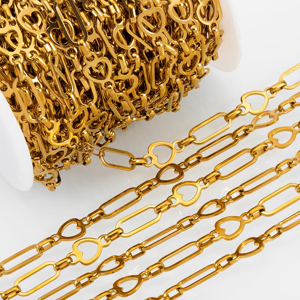 1Meter Hollow Heart Square Necklace Chain Stainless Steel Gold Plated Link Chains DIY Women Bracelets Jewelry Making Bags Chain