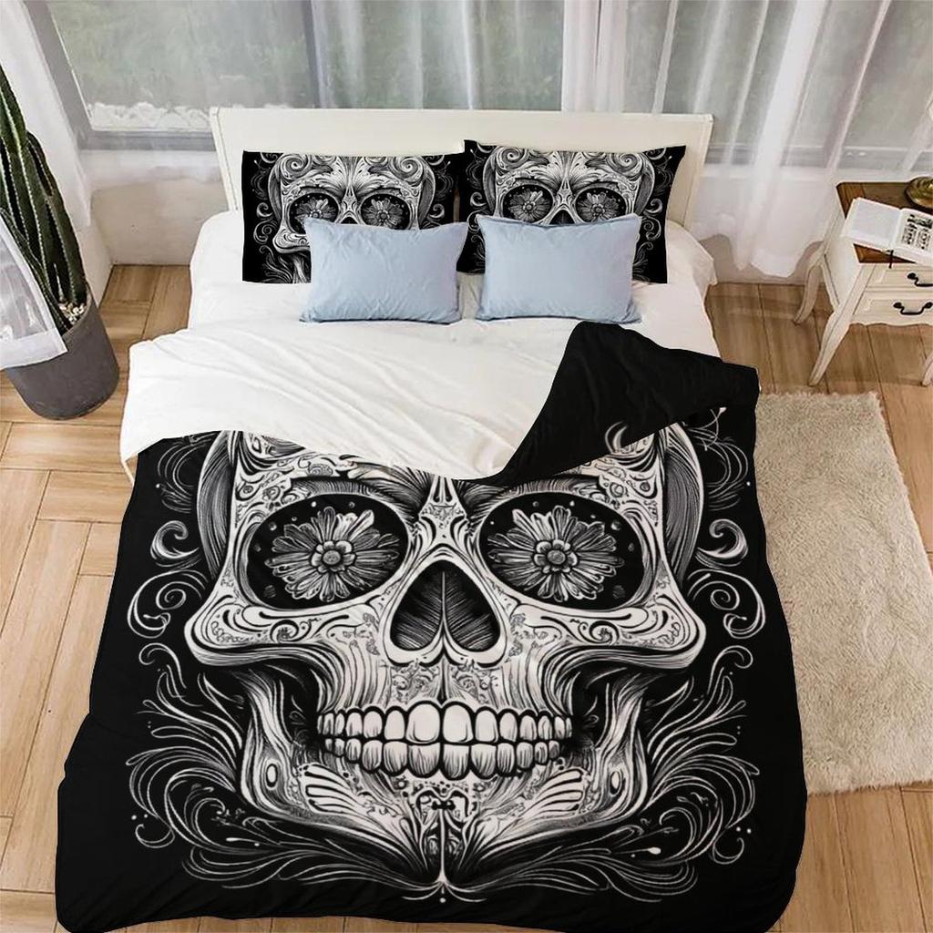 Skull Comforter Covers Printed Duvet Cover Bedding Set Suitable Children'S Kids And Adults Warm Soft Breathable And Comfortable