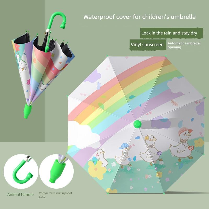 Cute Cartoon Children's Umbrella for Kindergarten and Elementary School Students, Boys and Girls, with Waterproof Cover, Dual-Use for Sun and Rain