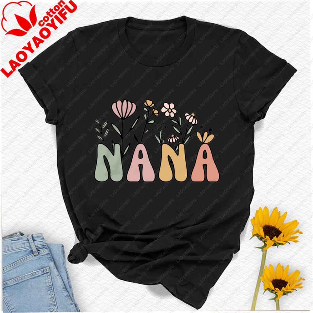 Custom Cute Floral Nana Grandma T-Shirt Mothers Day Gift Grammy Granny Shirt Vintage Women Clothes Graphic T Shirts Harajuku Top