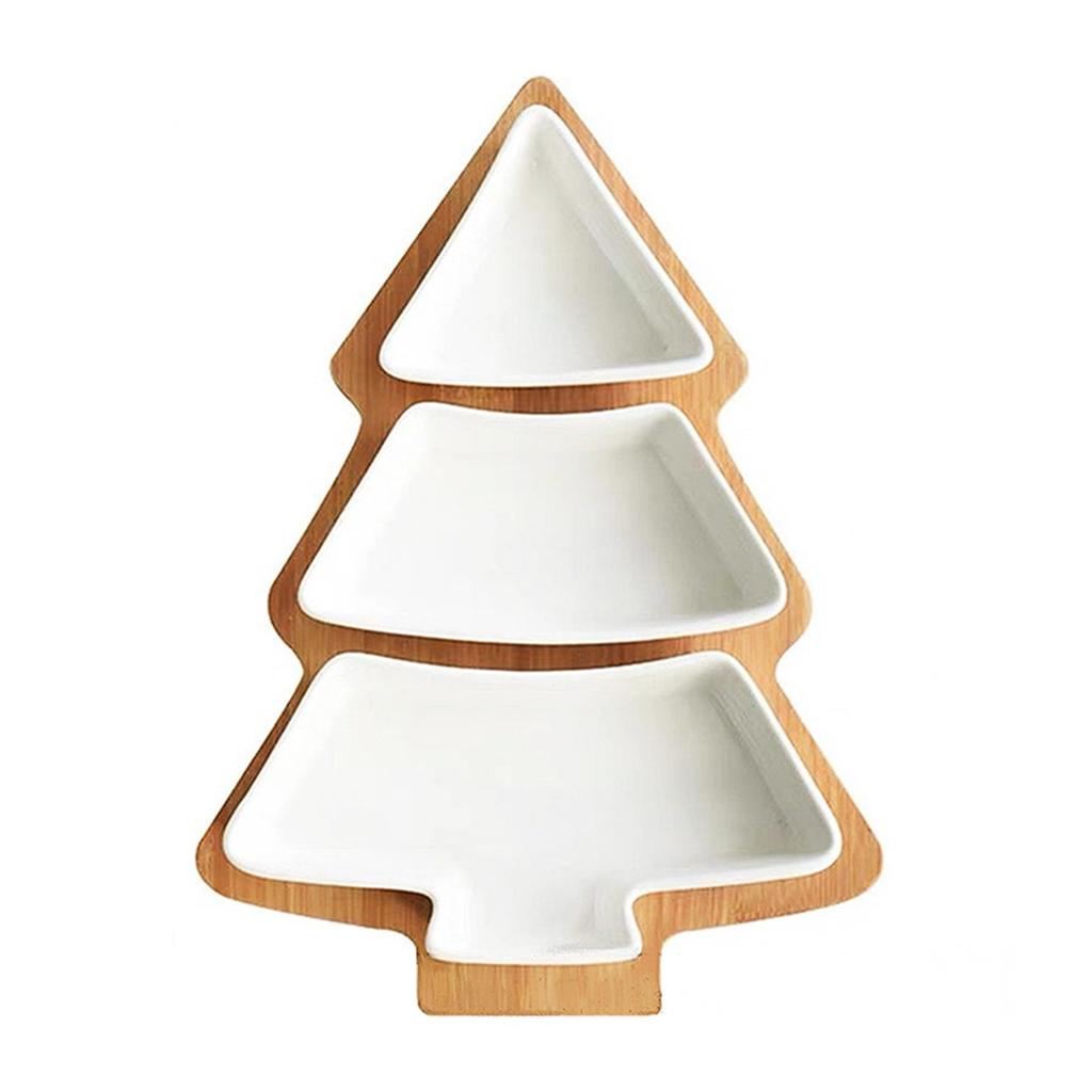 Christmas Tree Tray, Snack Serving Tray, Holiday Serving Dish, Ceramic Snack Bowls, Bamboo Serving Tray