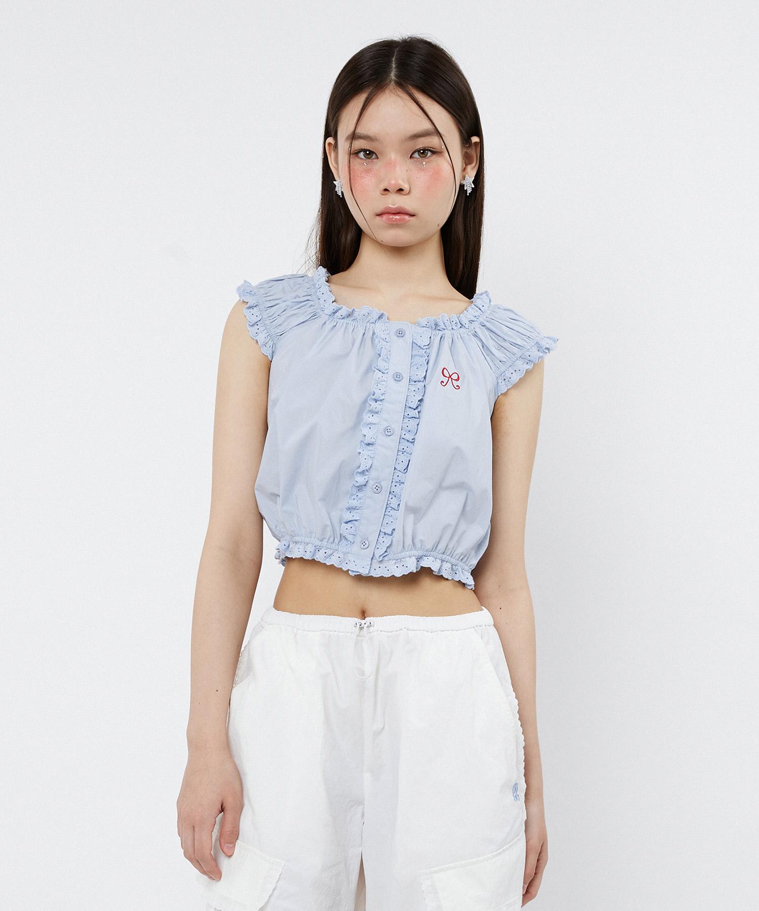 Pip Pet Shirring Cap Sleeve Blouse (Sky Blue) Sky Blue/Free