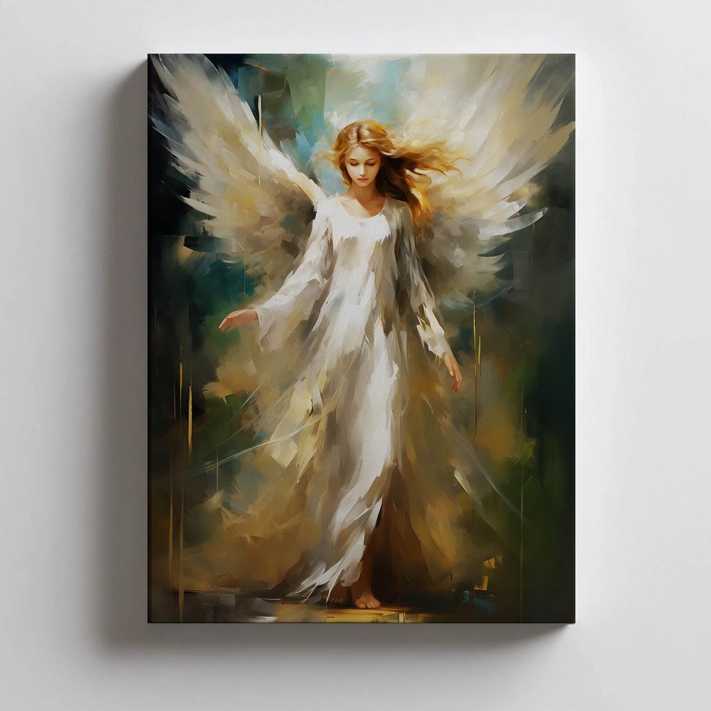 Anioł Stróż W Szmaragdowej Przestrzeni Anioł Stróż W Szmaragdowej Przestrzeni, 40X50 Cm, Rama Aluminiowa Złota, Papier Matowy 230 Gsm