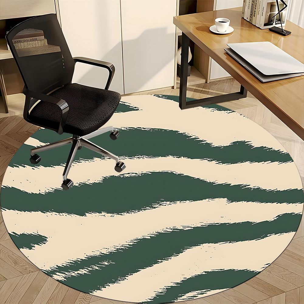 1PCZebra Stripes Office Round Area Rug, Mat Suitable For Office, Under Office Chairs Bedroom Living Room Home Decor, Room Deco