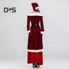 Women Christmas Dress Santa Cosplay Off Shoulder Color Matching Retro Yoyal Style with Belt And Hat A-line Performance Party Festive Costume