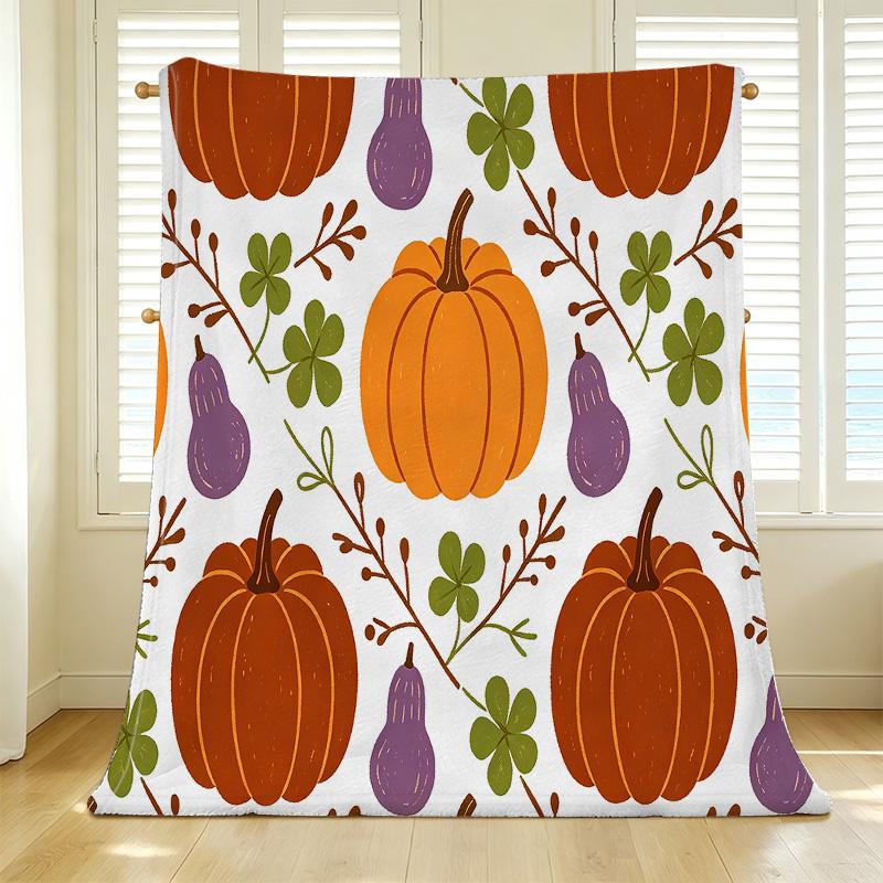Plush Flannel Throw Blanket, Pumpkin Collection Soft, Skin-Friendly & Warm, Machine Washable, Perfect for Home, Office Napping & Daily Cozy Use