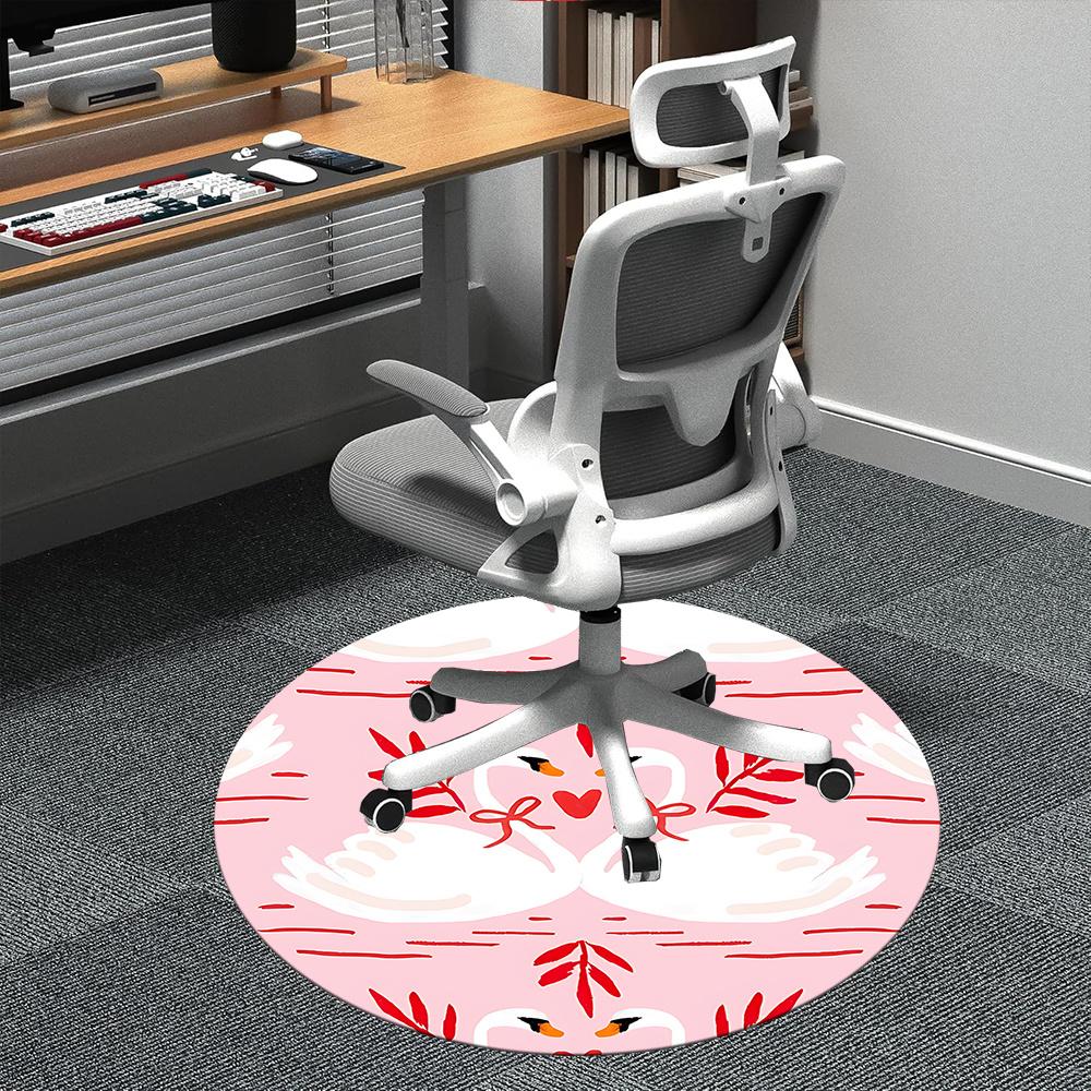 

1pc Swan Love Office Round Area Rug, Indoor Mat Suitable ForOffice, Under Office Chairs Bedroom Living Room Home Decor, Room Deco q034 80cm by 80cm