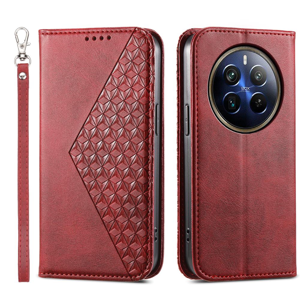 For Realme 12 Pro 5G/Realme 12 Pro+ 5G Case Rhombus Imprinted PU Leather+TPU Phone Cover