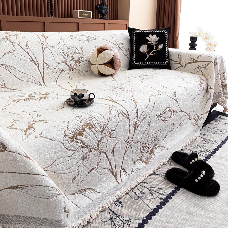 Half-fleece sofa cover towel does not shed hair, autumn and winter straight-row sofa special thickened a whole sofa cover towel