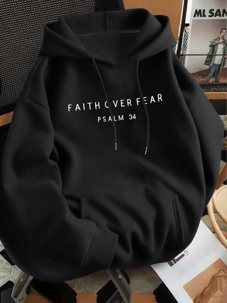 Simple Letter Print Hooded Sweatshirt for Daily Casual and Commuting Wear