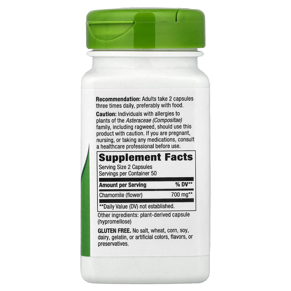 Nature's Way Chamomile Flower 700mg (350mg per Capsule) Veggie Capsules, 100 Count