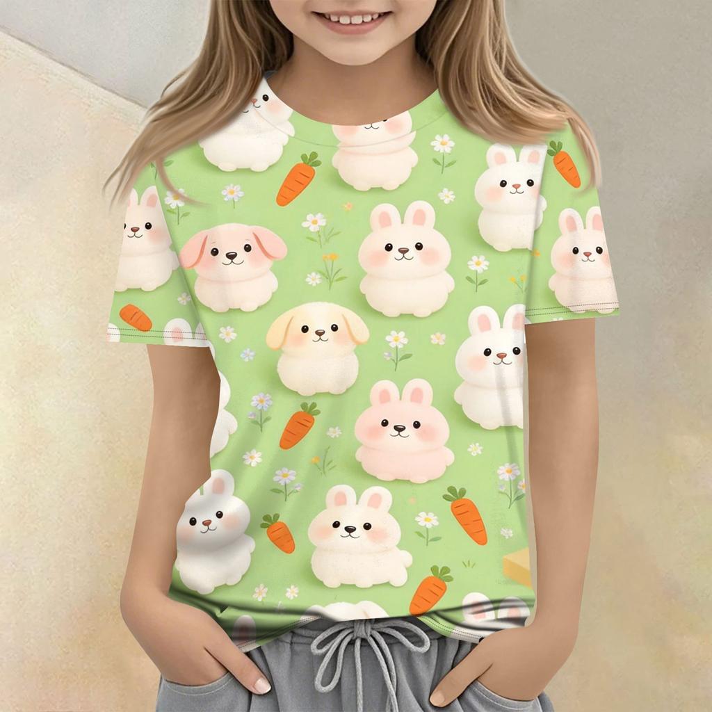 Kids Animal Print Crew Neck Short Sleeve Casual Loose Fit T Shirt Top Soft Comfortable Fabric Lightweight Breathable Design
