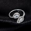 2026 Women's Light Luxury Double Stone Adjustable Ring, Oval & Pear Shape, Bright Silver, Full Pave Zirconia.