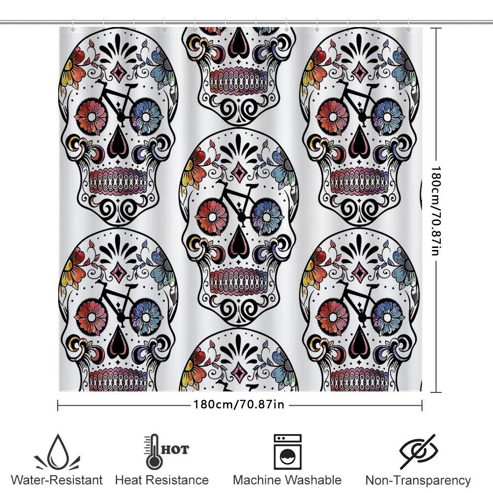Floral Skull Shower Curtain Gothic Decor Bathroom Set Vintage Spooky Halloween Tapestry Wall Hanging Home Decor Artistic Pattern