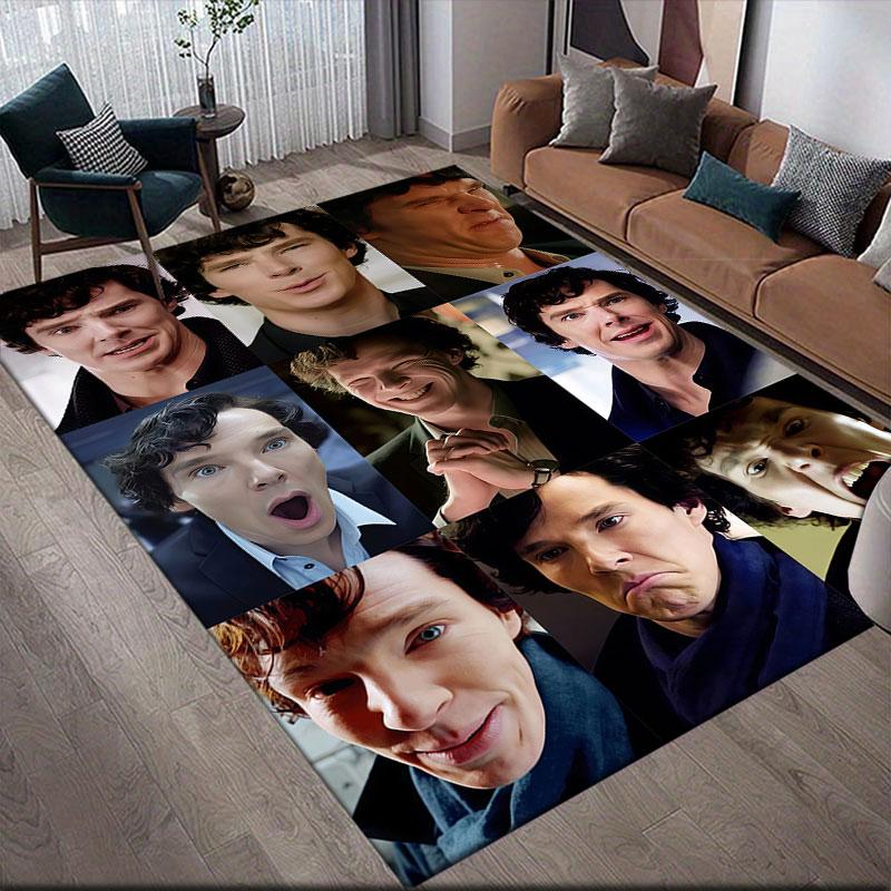 Sherlock Collage Flannel Printed Carpet, Home Sofa Decoration for Living Room & Bedroom, Non‑Slip Play Flannel Floor Mat for Game Room