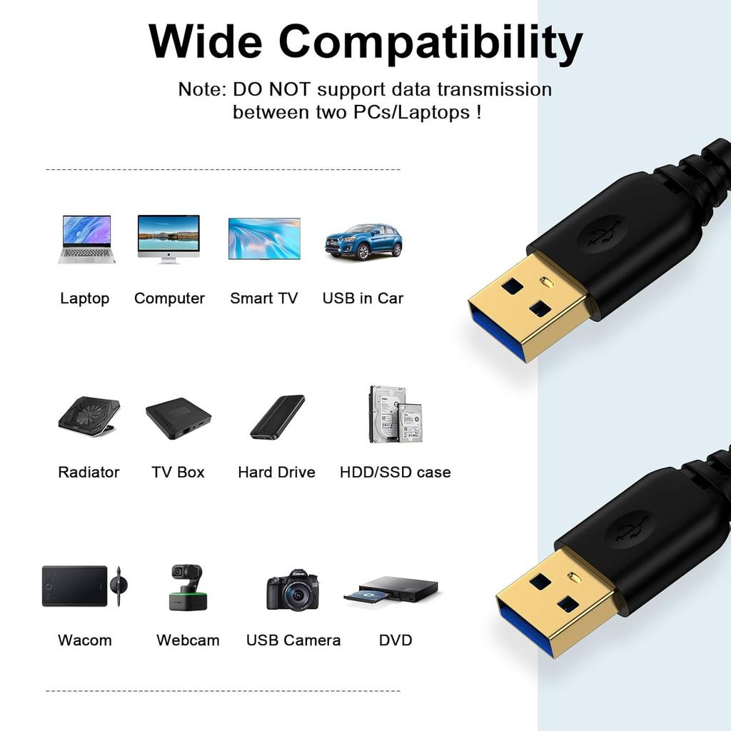 USB to USB Cable, 6FT USB A To USB A Cable USB 3.0 Male to Male cable Double Sided USBCord Type A Data Transfer for External Hard Drives