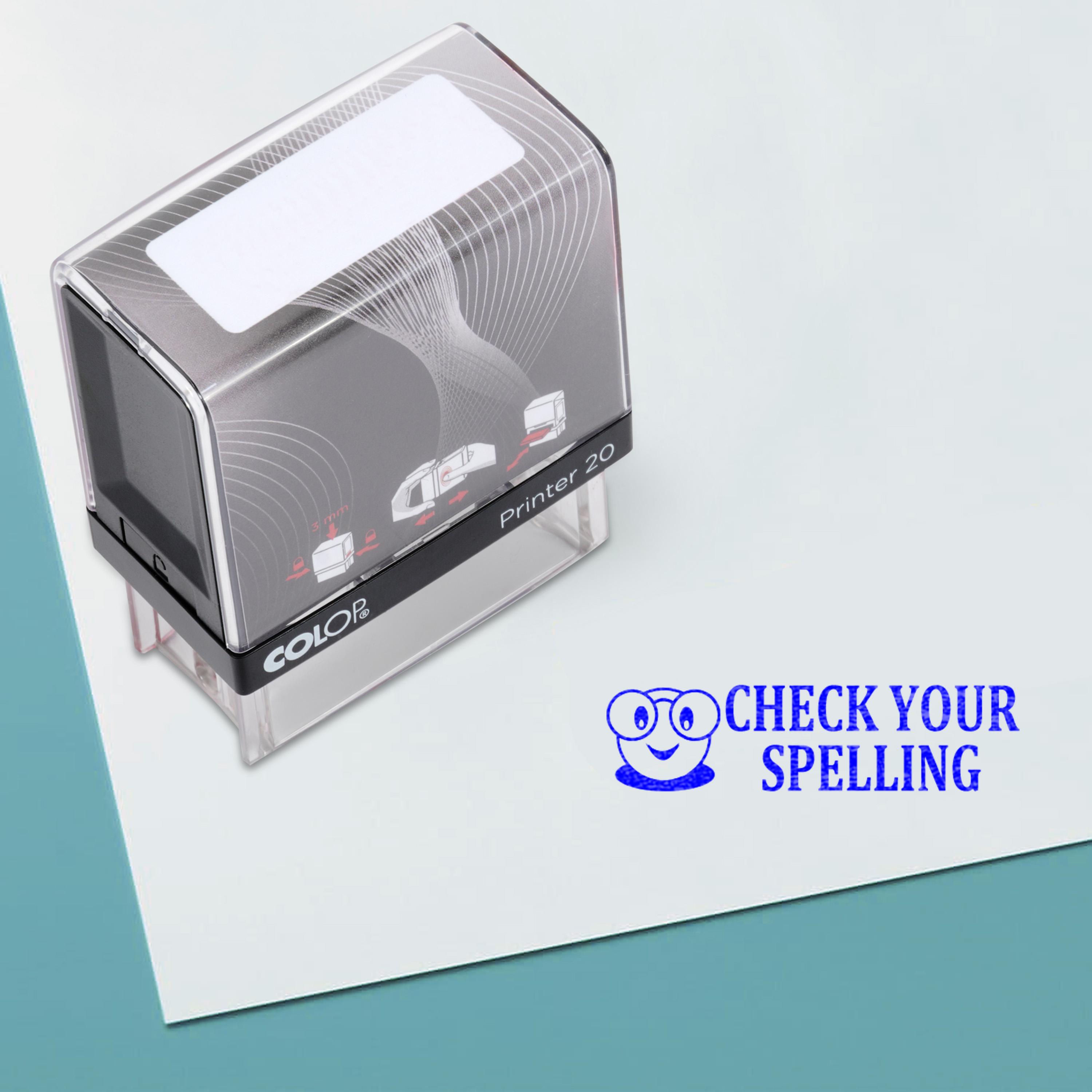 

Check Your Spelling Self Inking Rubber Stamp Custom Colop Office Stationary P20 Mini Stamper 14 mm x 38 mm синій