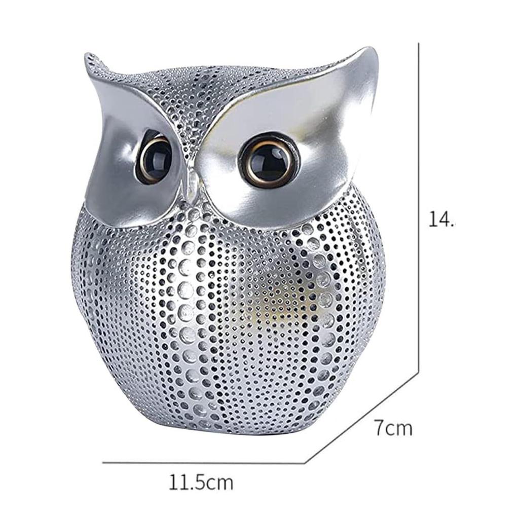 Modern Classy Happy Owl Resin Art Figure Showpiece (Pack of 1, Silver)
