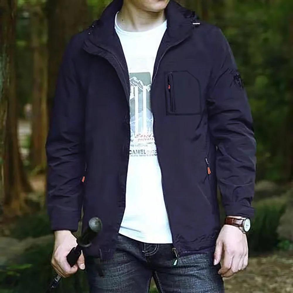 

Мужская куртка для активного отдыха, ветрозащитная, водонепроницаемая, с капюшоном, для кемпинга, скалолазания, однотонная, на молнии, стильная, походная куртка XXXL темно-синий