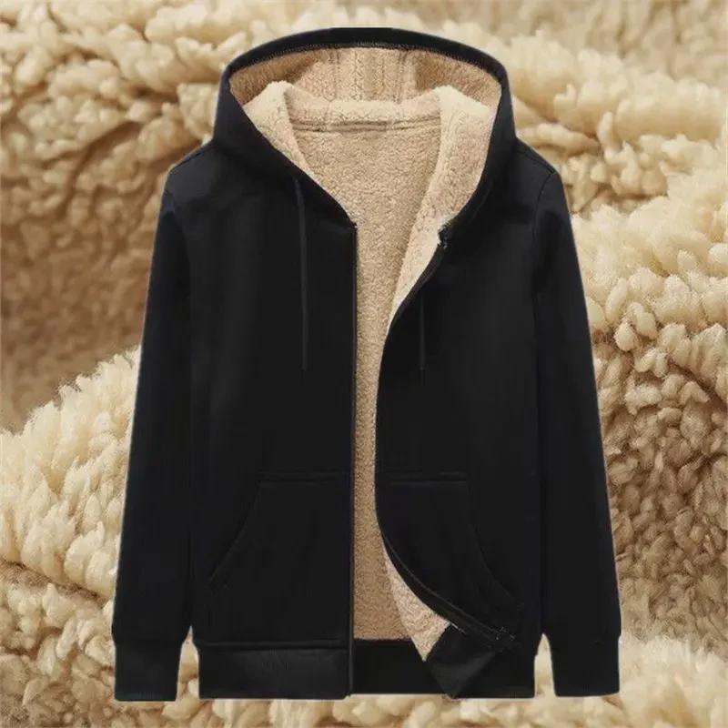 2024 Men's Hooded Winter Jacket: Velvet-Lined, Thick, Loose-Fit, Large Size, Casual Korean Style, Lambskin
