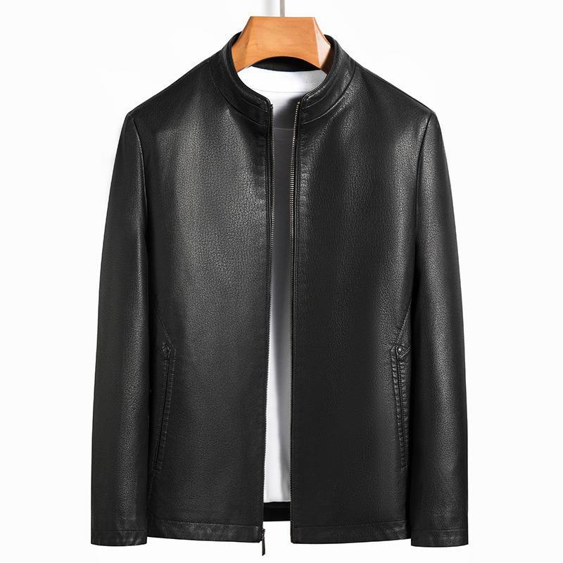 Autumn and Winter Men's Leather Jackets, Middle-aged Business Casual Loose Velvet Leather Jackets, Sheepskin Stand-up Collar Jackets