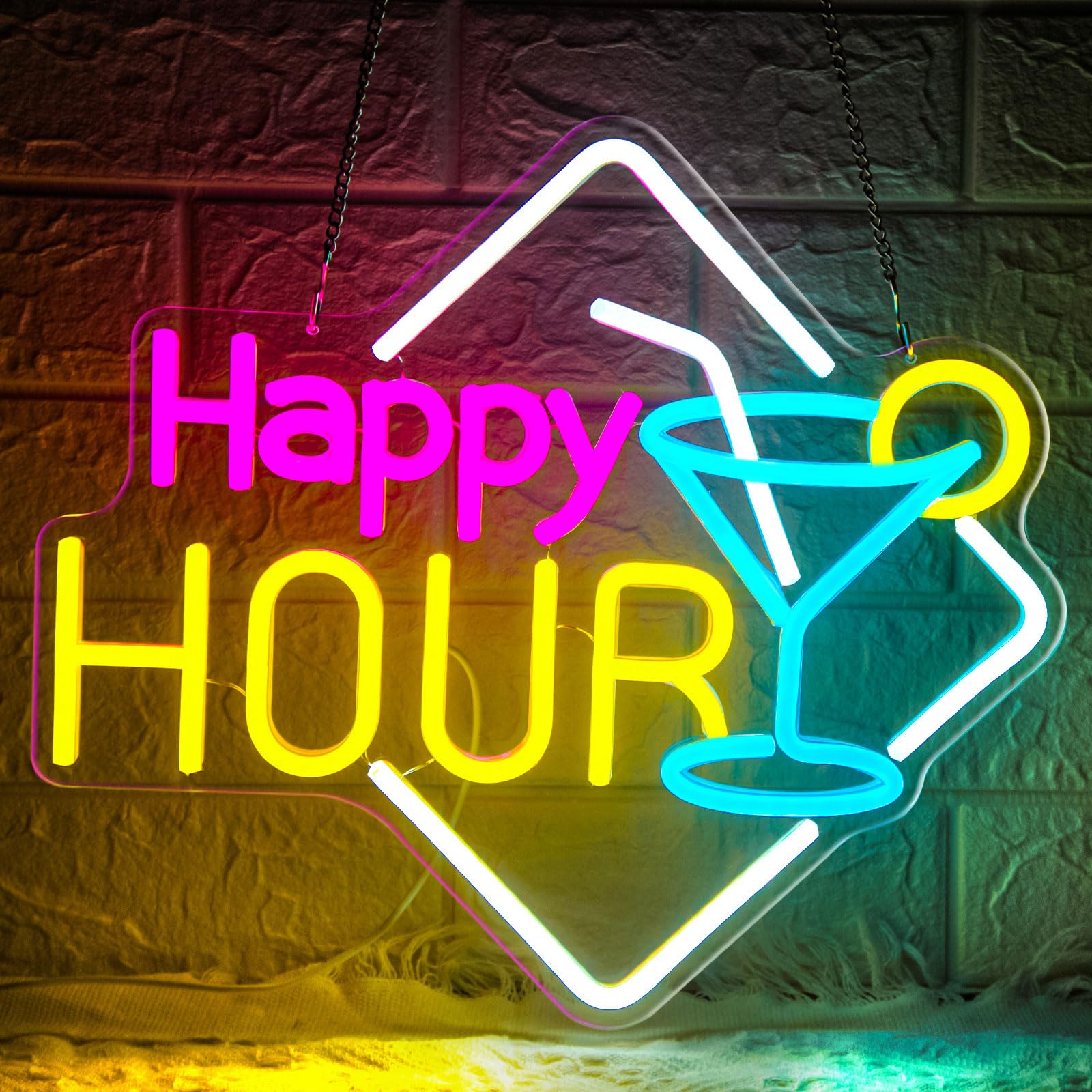 

HAPPY HOUR Art Deco Acrylic Happy Hour Neon Light for Home Decor - Ideal Gift Choice for Use in Bars, Bars!