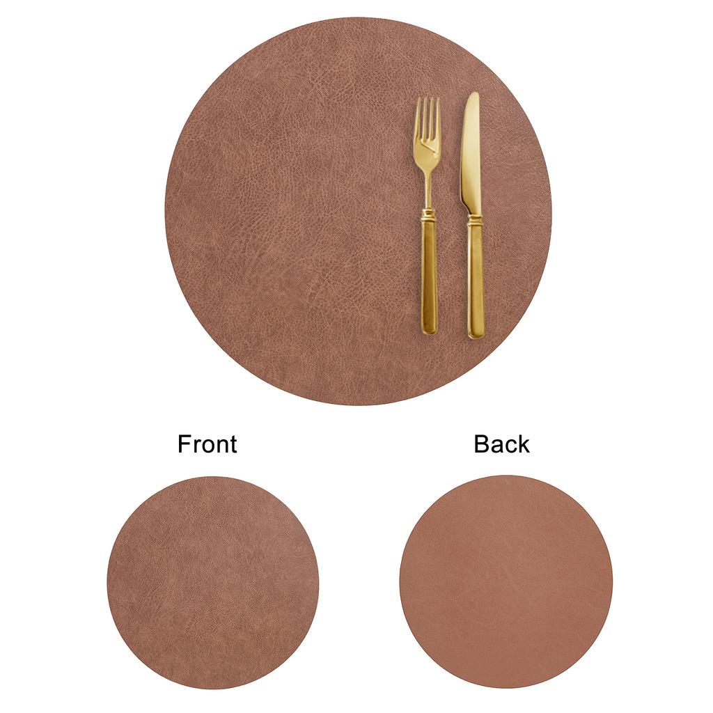 Vintage Style Double-Sided PVC Leather Placemat Round Faux Leather Heat-Resistant Waterproof Cup Plate Mat