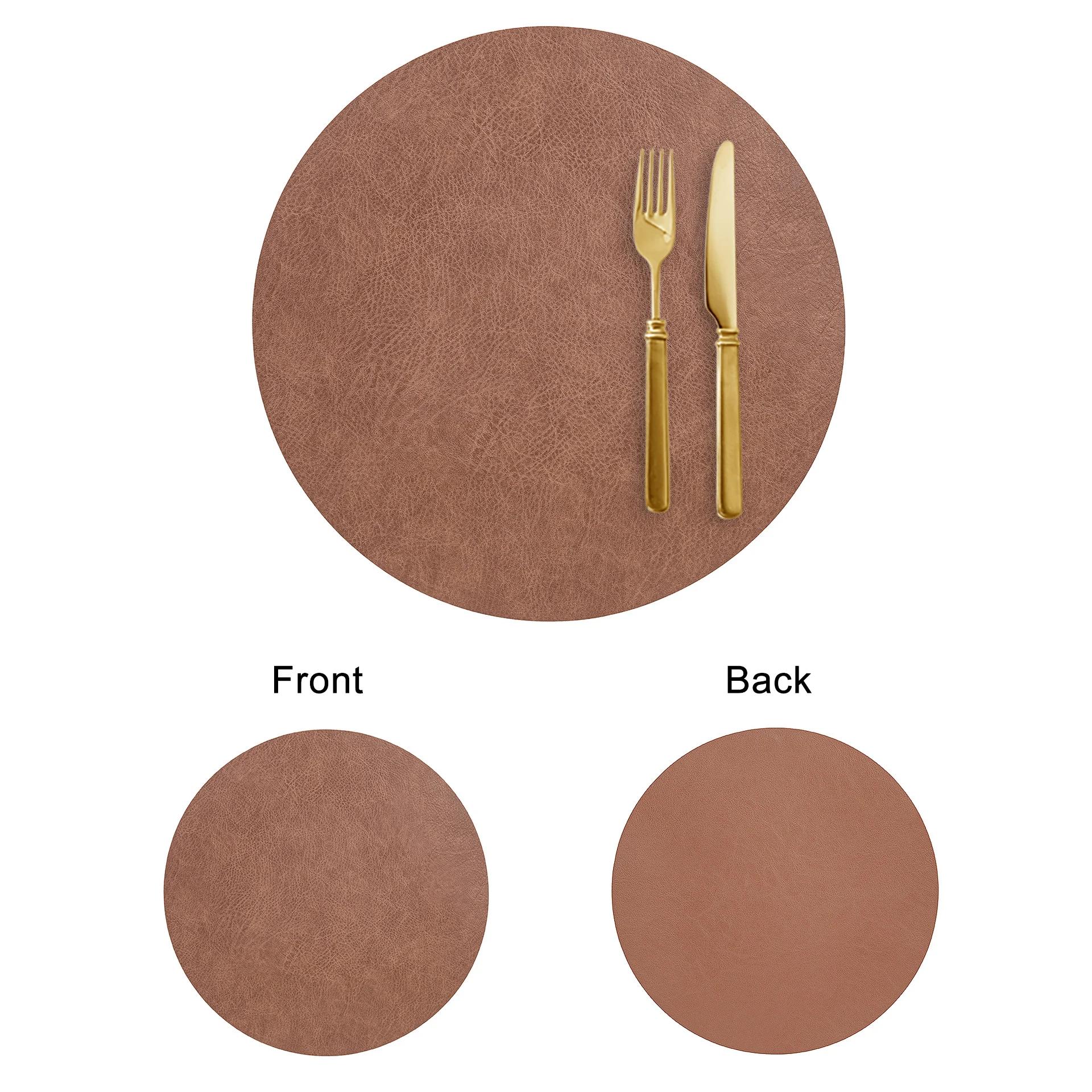 Vintage Style Double-Sided PVC Leather Placemat Round Faux Leather Heat-Resistant Waterproof Cup Plate Mat 33x33cm 1pc