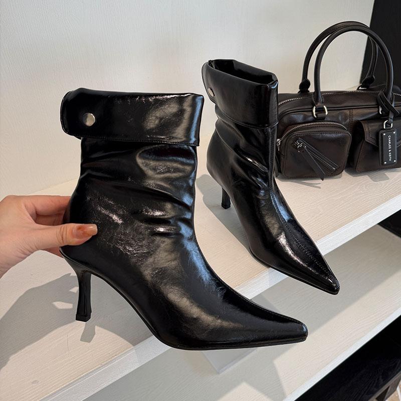 

Модные современные женские ботильоны-стрейч Женская обувь на тонком каблуке Модные туфли с острым носком Женские короткие ботинки Туфли-лодочки 35 чёрный