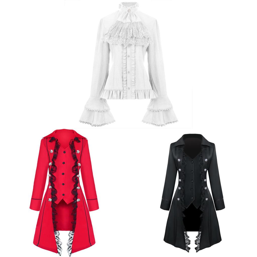 Medieval Lace Patchwork Threebutton Cloak Costume For Stage Performance Women And Men